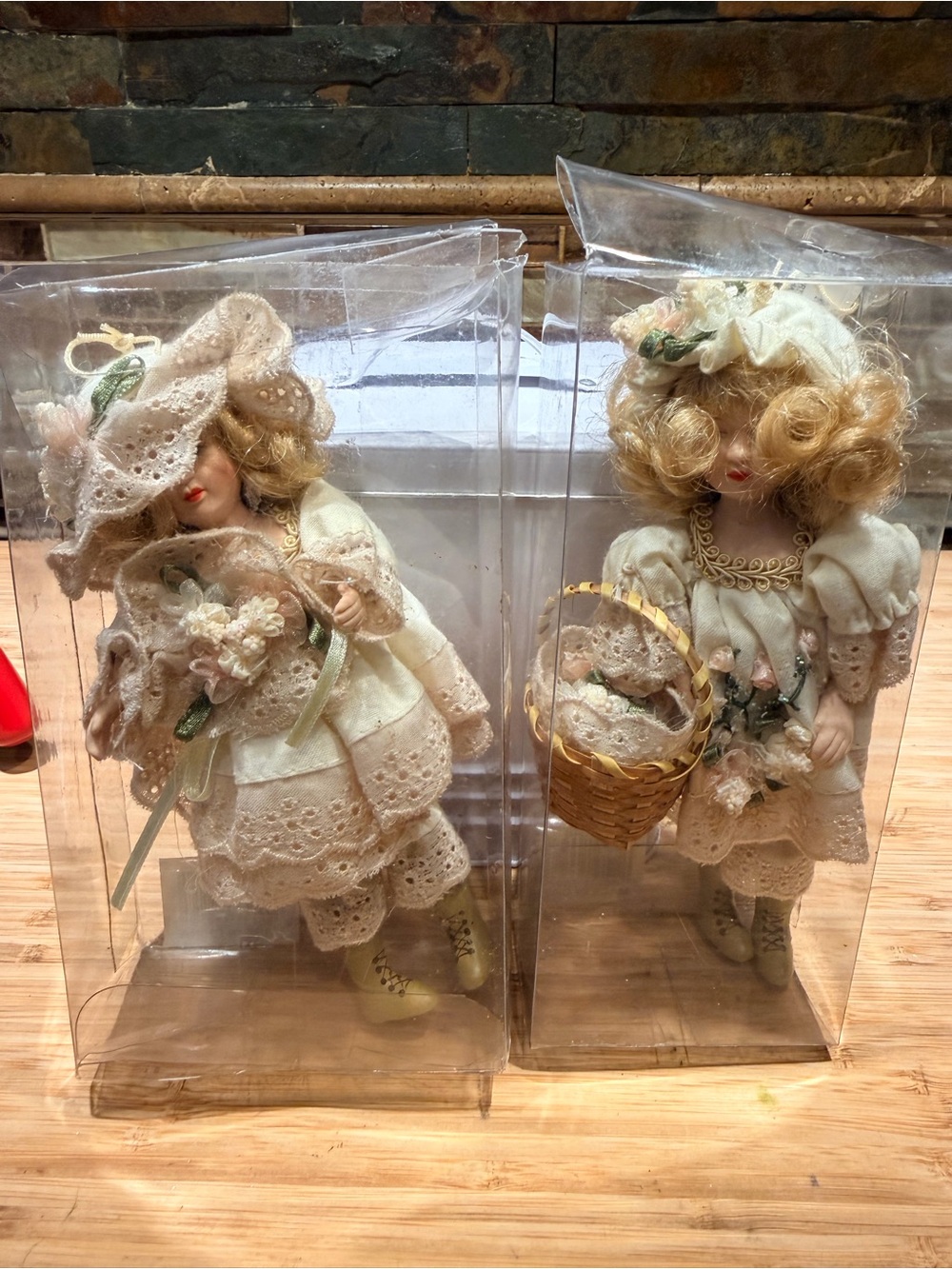 Kurt Adler Porcelain Victorian Girl Doll Ornaments in Cream and Pink - Picture 9 of 11
